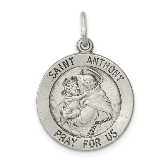 925 Sterling Silver Antiqued Saint Anthony Medal Engravable Charm Pendant Jewelry Gifts (Length 0.98" Width 0.78")
