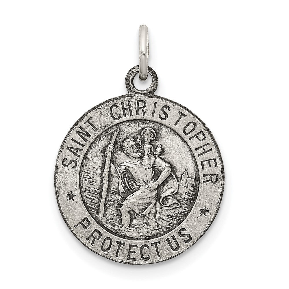 925 Sterling Silver Antiqued St. Christopher Medal Engravable Charm Pendant Jewelry Gifts (Length 0.78" Width 0.59")