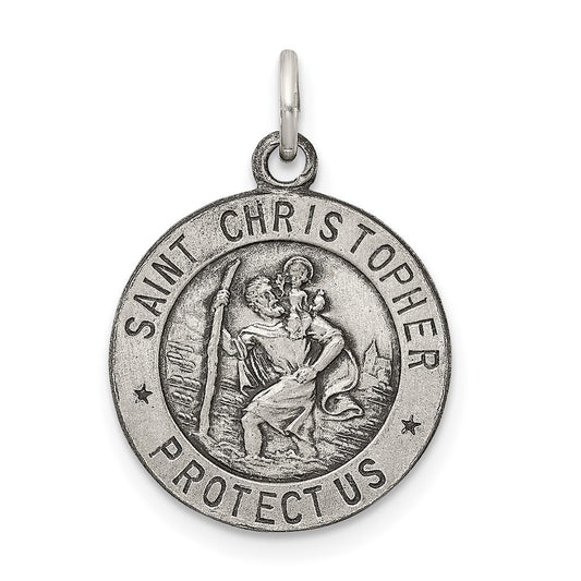 925 Sterling Silver Antiqued St. Christopher Medal Engravable Charm Pendant Jewelry Gifts (Length 0.78" Width 0.59")
