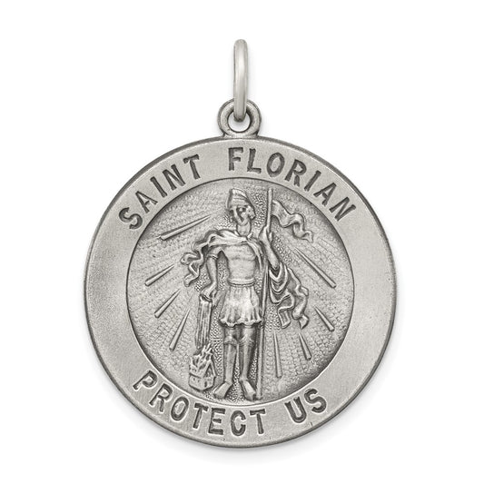 925 Sterling Silver Antiqued Saint Florian Medal Engravable Charm Pendant Jewelry Gifts (Length 1.29" Width 0.98")
