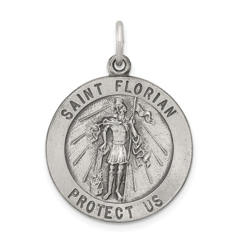 925 Sterling Silver Saint Florian Medal Engravable Charm Pendant Jewelry Gifts (Length 1.29" Width 0.9")