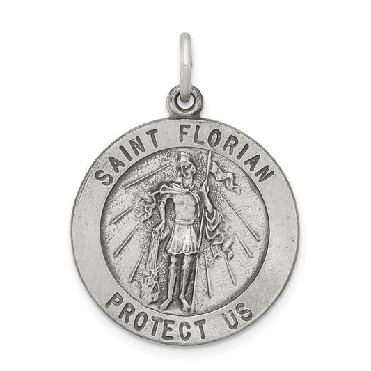 925 Sterling Silver Saint Florian Medal Engravable Charm Pendant Jewelry Gifts (Length 1.29" Width 0.9")