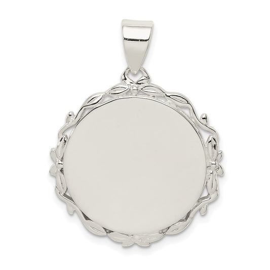 925 Sterling Silver Fancy RoundEngravable Charm Pendant Jewelry Gifts (Length 1.33" Width 1.01")