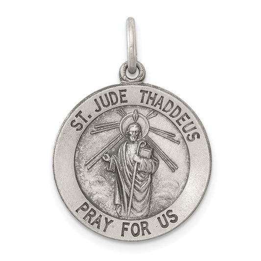 925 Sterling Silver St. Jude Thaddeus Medal Engravable Charm Pendant Jewelry Gifts (Length 0.98" Width 0.78")