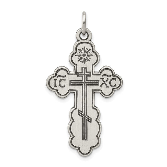 925 Sterling Silver Eastern Orthodox Crucifix CrossEngravable Charm Pendant Jewelry Gifts (Length 1.05" Width 0.82")