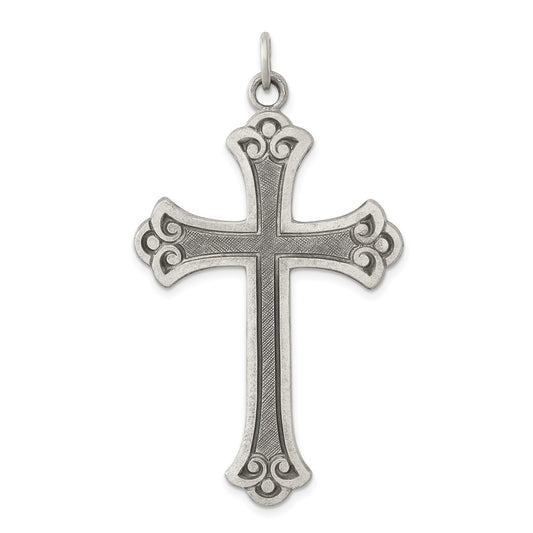 925 Sterling Silver Antiqued Crucifix CrossEngravable Charm Pendant Jewelry Gifts (Length 1.95" Width 1.21")
