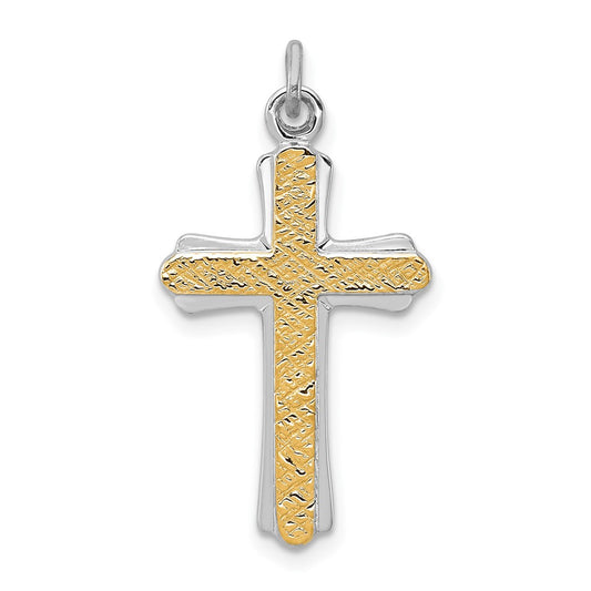 925 Sterling Silver 18k Gold plated Crucifix CrossEngravable Charm Pendant Jewelry Gifts (Length 1.01" Width 0.62")