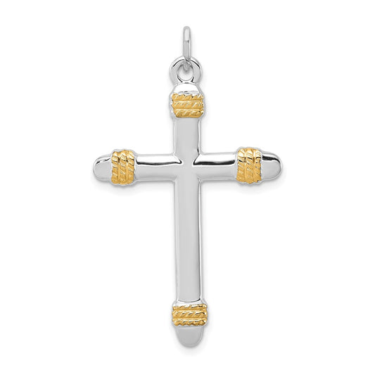 925 Sterling Silver 18k Gold plated Rope Crucifix CrossEngravable Charm Pendant Jewelry Gifts (Length 1.48" Width 0.78")