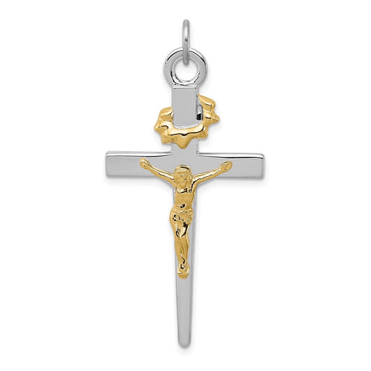 925 Sterling Silver 18k Gold plated CrucifixEngravable Charm Pendant Jewelry Gifts (Length 1.79" Width 0.9")