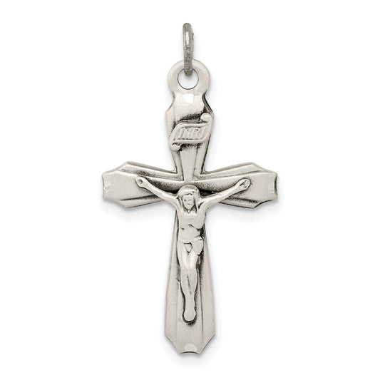 925 Sterling Silver Antiqued INRI CrucifixEngravable Charm Pendant Jewelry Gifts (Length 1.17" Width 0.62")