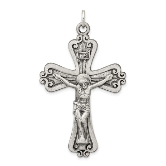 925 Sterling Silver Antiqued INRI CrucifixEngravable Charm Pendant Jewelry Gifts (Length 2.03" Width 1.17")