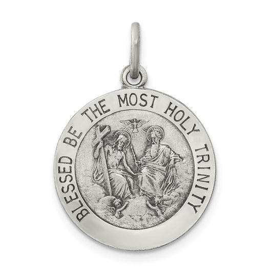 925 Sterling Silver Antiqued Holy Trinity Medal Engravable Charm Pendant Jewelry Gifts (Length 1.01" Width 0.7")
