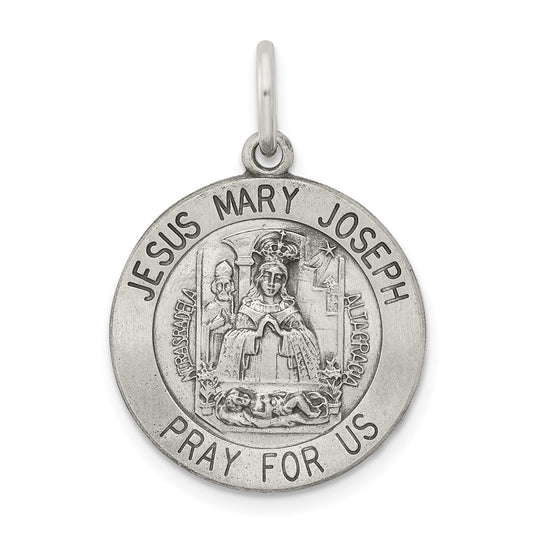 925 Sterling Silver Antiqued Holy Family Medal Engravable Charm Pendant Jewelry Gifts (Length 0.78" Width 0.59")