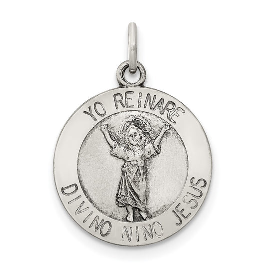 925 Sterling Silver Divino Nino Medal (Divine Infant Jesus)Engravable Charm Pendant Jewelry Gifts (Length 0.9" Width 0.7")