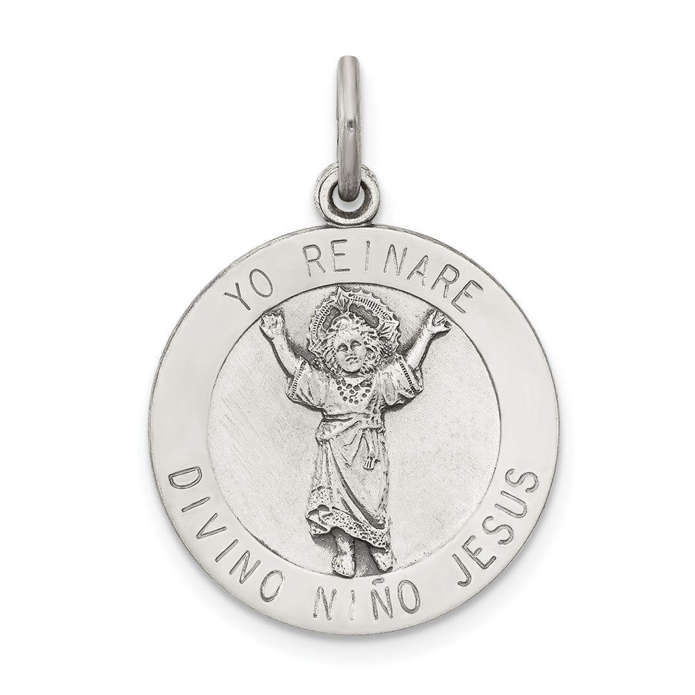 925 Sterling Silver Divino Nino Medal (Divine Infant Jesus)Engravable Charm Pendant Jewelry Gifts (Length 0.9" Width 0.7")