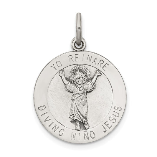 925 Sterling Silver Divino Nino Medal (Divine Infant Jesus)Engravable Charm Pendant Jewelry Gifts (Length 0.9" Width 0.7")
