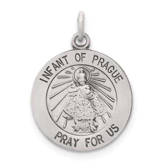 925 Sterling Silver Antiqued Infant of Prague Medal Engravable Charm Pendant Jewelry Gifts (Length 1.25" Width 0.62")