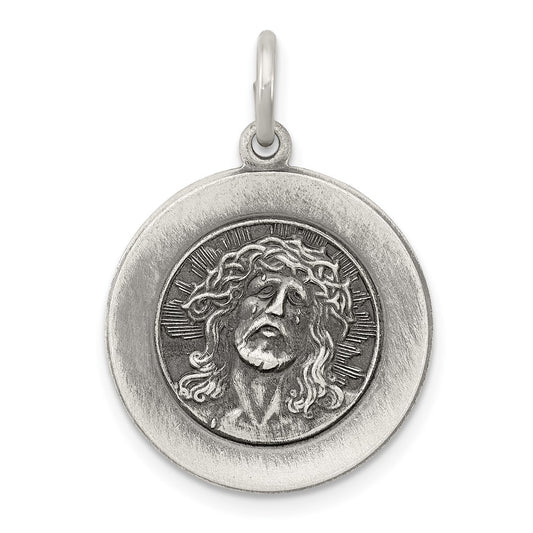 925 Sterling Silver Antiqued Ecce Homo Medal Engravable Charm Pendant Jewelry Gifts (Length 0.98" Width 0.7")