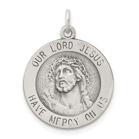 925 Sterling Silver Antiqued Ecce Homo Medal Engravable Charm Pendant Jewelry Gifts (Length 0.9" Width 0.66")