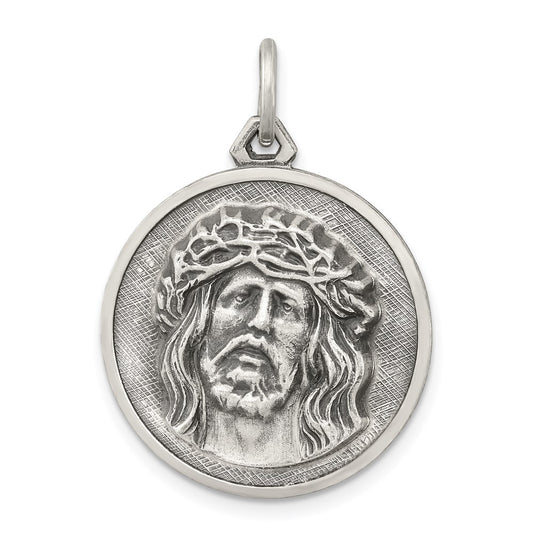 925 Sterling Silver Antiqued Ecce Homo Medal Engravable Charm Pendant Jewelry Gifts (Length 1.13" Width 0.82")