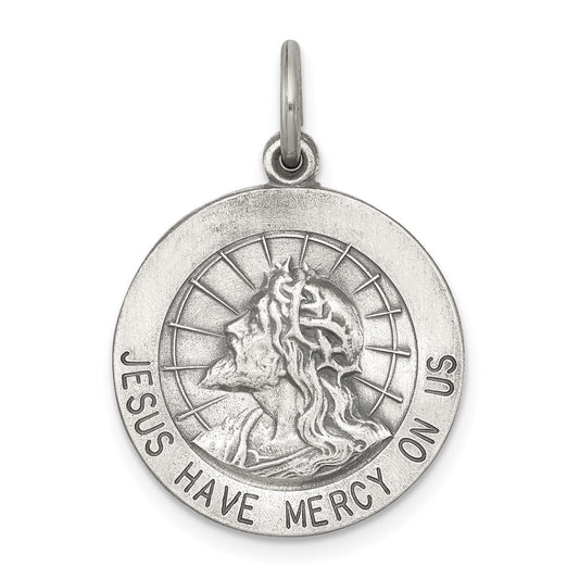 925 Sterling Silver Jesus Have Mercy Medal Engravable Charm Pendant Jewelry Gifts (Length 0.9" Width 0.7")