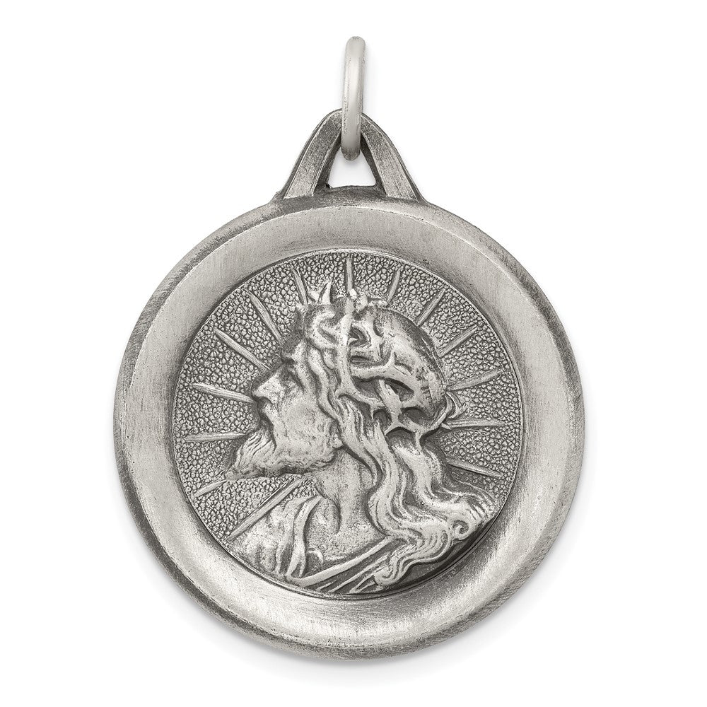 925 Sterling Silver Jesus Medal Engravable Charm Pendant Jewelry Gifts (Length 1.21" Width 0.94")
