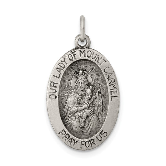 925 Sterling Silver Antiqued Our Lady of Mt.Carmel Medal Engravable Charm Pendant Jewelry Gifts (Length 0.94" Width 0.51")