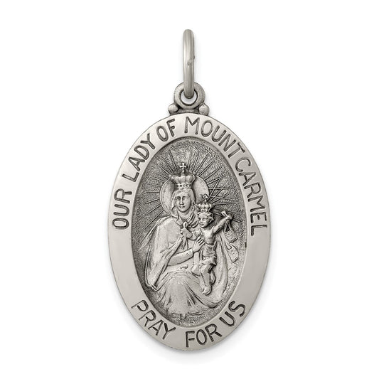 925 Sterling Silver Antiqued Our Lady of Mount Carmel Medal Engravable Charm Pendant Jewelry Gifts (Length 1.21" Width 0.62")