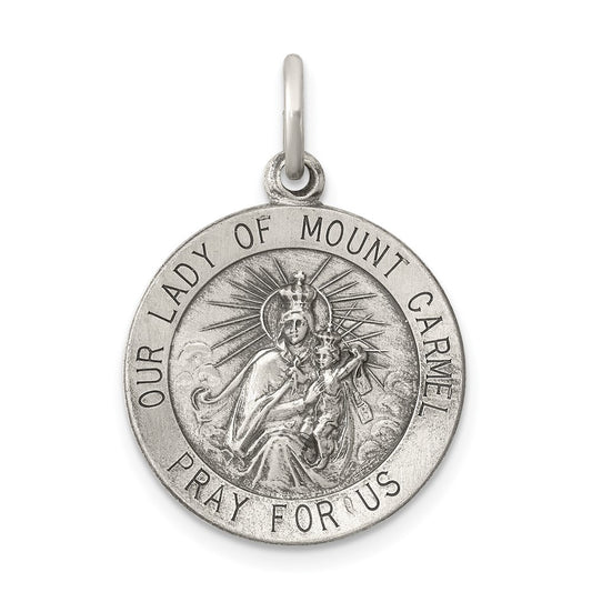 925 Sterling Silver Antiqued Our Lady of Mount Carmel Medal Engravable Charm Pendant Jewelry Gifts (Length 0.94" Width 0.7")