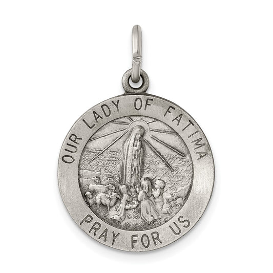 925 Sterling Silver Antiqued Our Lady of Fatima Medal Engravable Charm Pendant Jewelry Gifts (Length 0.82" Width 0.7")