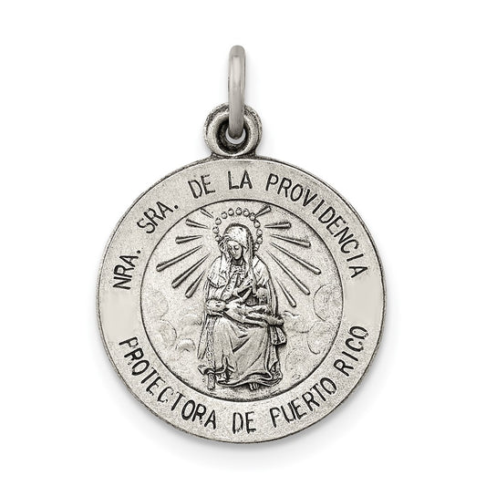 925 Sterling Silver Antiqued De La Providencia Medal Engravable Charm Pendant Jewelry Gifts (Length 0.86" Width 0.59")
