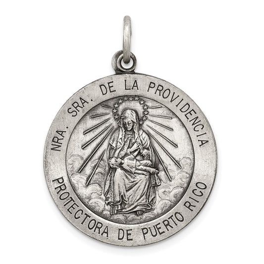 925 Sterling Silver Antiqued De La Providencia Medal Engravable Charm Pendant Jewelry Gifts (Length 1.01" Width 0.74")