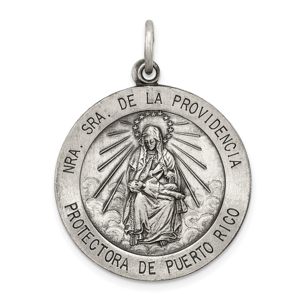925 Sterling Silver Antiqued De La Providencia Medal Engravable Charm Pendant Jewelry Gifts (Length 0.86" Width 0.98")