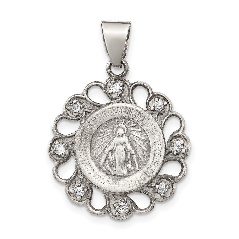 925 Sterling Silver CZ Antiqued Blessed MotherEngravable Charm Pendant Jewelry Gifts (Length 1.01" Width 0.74")