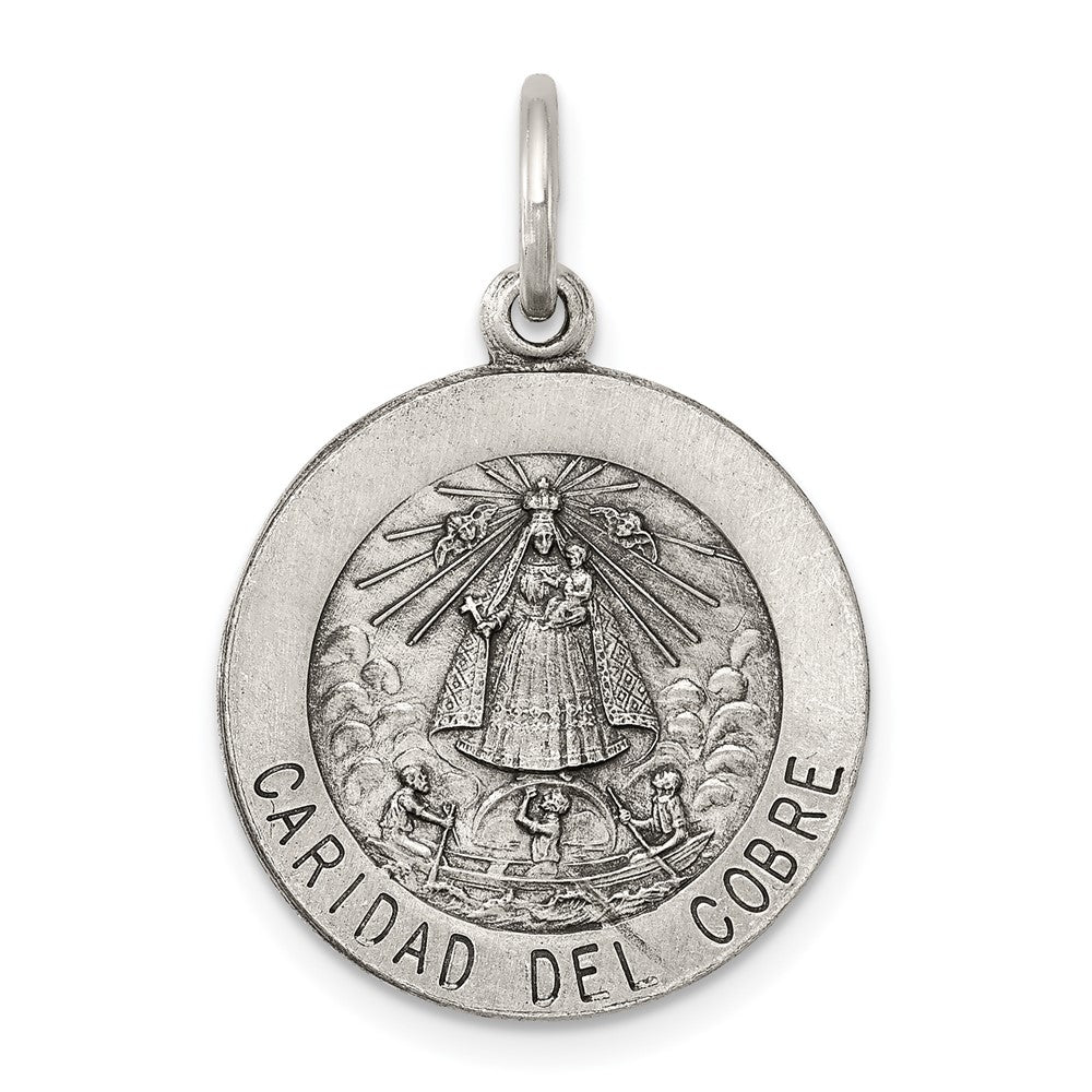 925 Sterling Silver Caridad del Cobre Medal Engravable Charm Pendant Jewelry Gifts (Length 0.86" Width 0.74")
