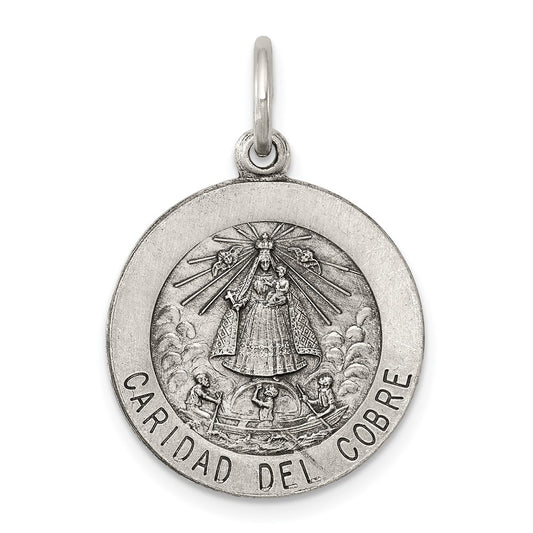 925 Sterling Silver Caridad del Cobre Medal Engravable Charm Pendant Jewelry Gifts (Length 0.86" Width 0.74")