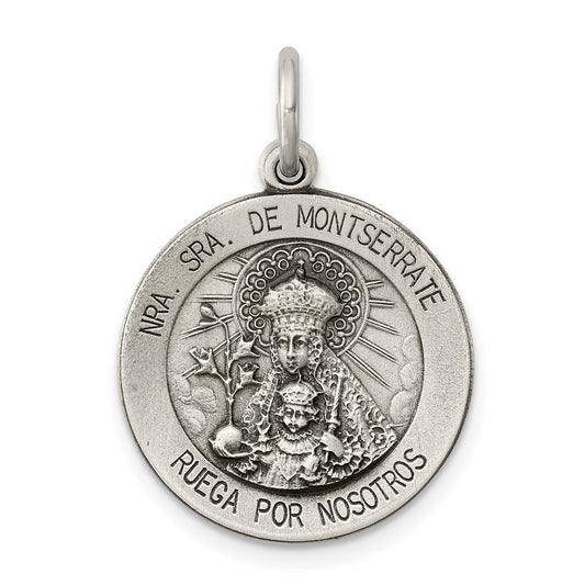 925 Sterling Silver Antiqued Lady Of Montserrate Medal Engravable Charm Pendant Jewelry Gifts (Length 1.01" Width 0.62")