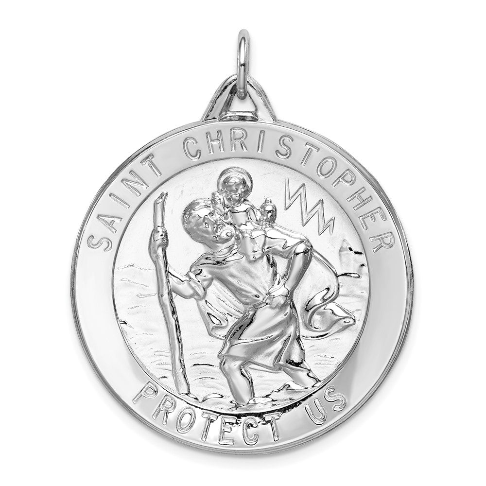 925 Sterling Silver Saint Christopher Medal Engravable Charm Pendant Jewelry Gifts (Length 1.56" Width 1.29")