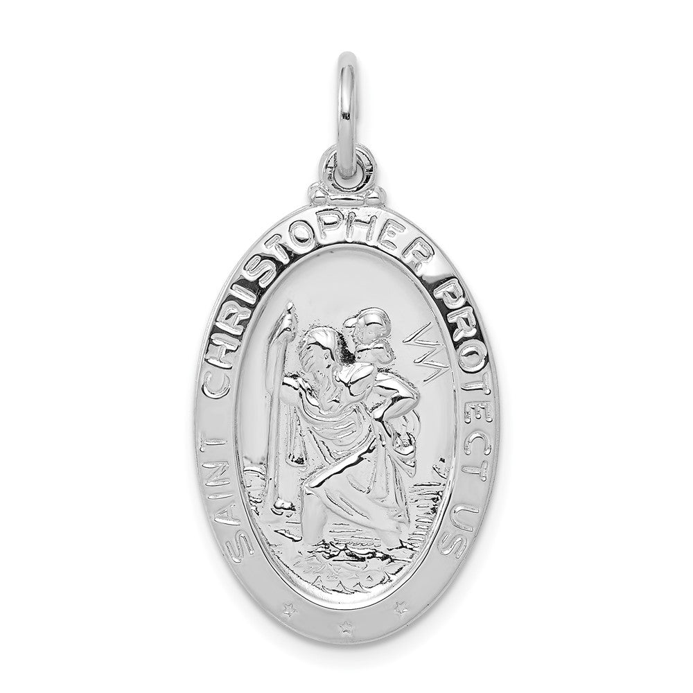 925 Sterling Silver Saint Christopher Medal Engravable Charm Pendant Jewelry Gifts (Length 1.17" Width 0.7")