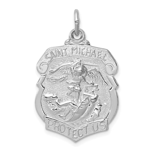 925 Sterling Silver Saint Michael Badge Medal Engravable Charm Pendant Jewelry Gifts (Length 1.29" Width 0.86")
