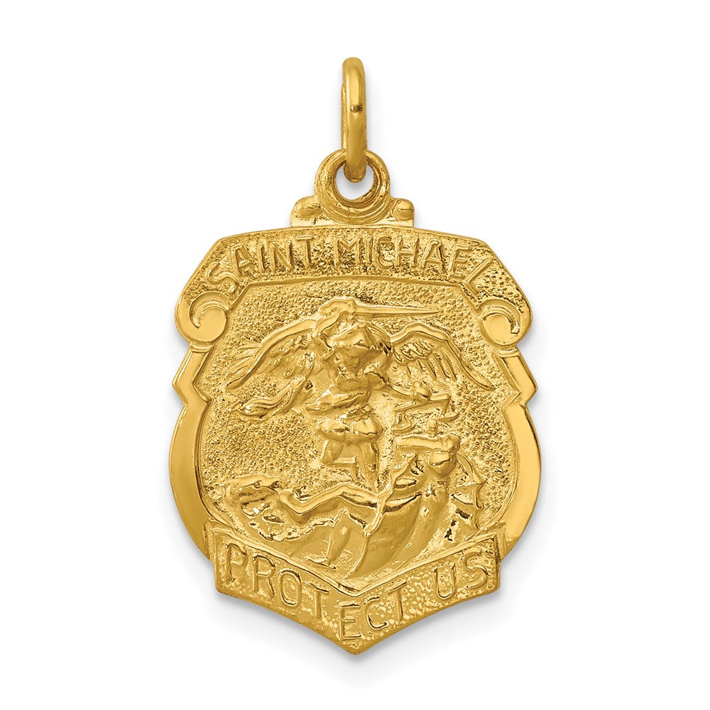 24k Gold plated 925 Sterling Silver Saint Michael Badge Medal Engravable Charm Pendant Jewelry Gifts (Length 0.86" Width 0.59")