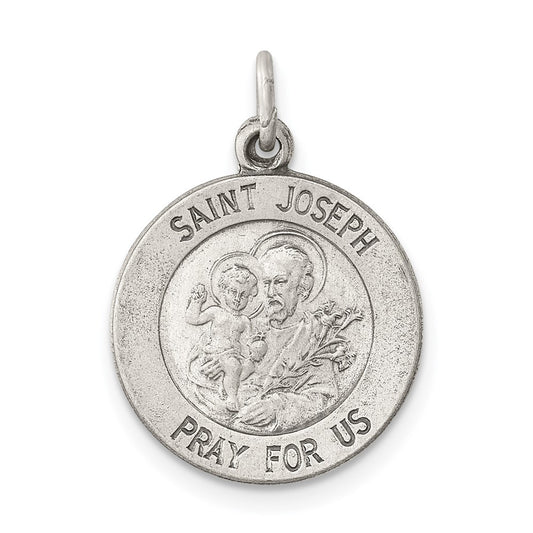 925 Sterling Silver Antiqued Saint Joseph Medal Engravable Charm Pendant Jewelry Gifts (Length 0.78" Width 0.59")