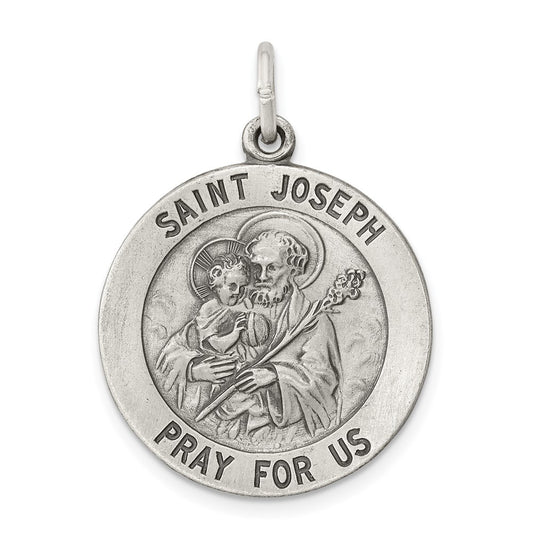 925 Sterling Silver Antiqued Saint Joseph Medal Engravable Charm Pendant Jewelry Gifts (Length 1.17" Width 0.86")