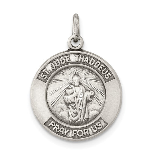 925 Sterling Silver Saint Jude Thaddeus Medal Engravable Charm Pendant Jewelry Gifts (Length 0.78" Width 0.59")