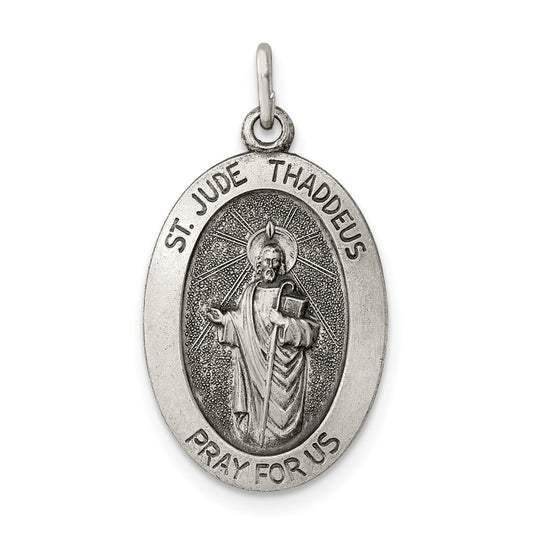 925 Sterling Silver Antiqued Saint Jude Thaddeus Medal Engravable Charm Pendant Jewelry Gifts (Length 0.98" Width 0.78")