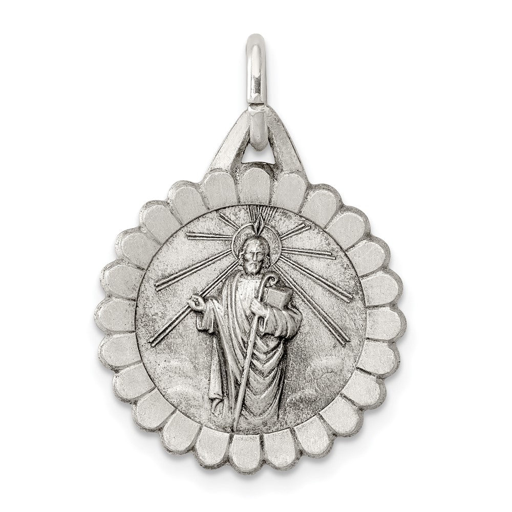 925 Sterling Silver Saint Jude Thaddeus Medal Engravable Charm Pendant Jewelry Gifts (Length 1.01" Width 0.7")