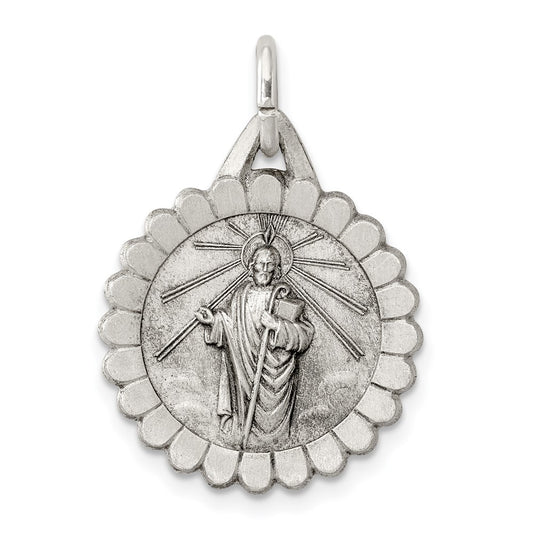 925 Sterling Silver Saint Jude Thaddeus Medal Engravable Charm Pendant Jewelry Gifts (Length 1.01" Width 0.7")
