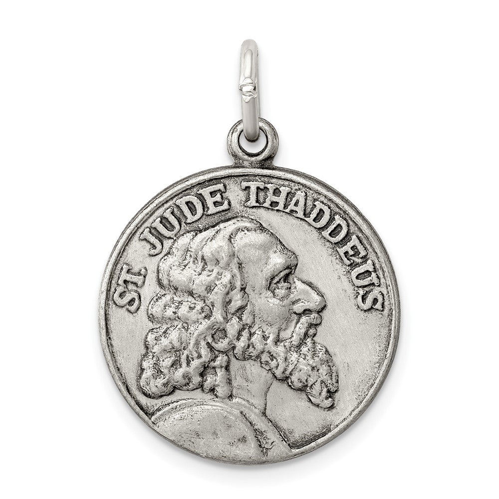 925 Sterling Silver Saint Jude Thaddeus Antiqued Medal Engravable Charm Pendant Jewelry Gifts (Length 1.01" Width 0.78")