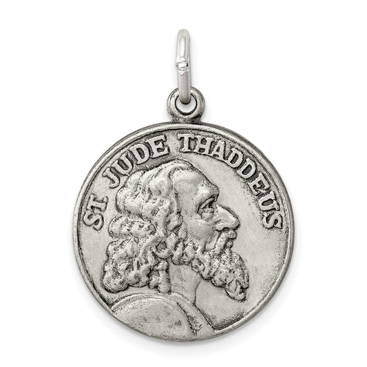 925 Sterling Silver Saint Jude Thaddeus Antiqued Medal Engravable Charm Pendant Jewelry Gifts (Length 1.01" Width 0.78")