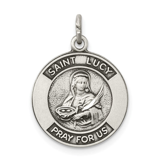925 Sterling Silver Saint Lucy Medal Engravable Charm Pendant Jewelry Gifts (Length 0.82" Width 0.62")